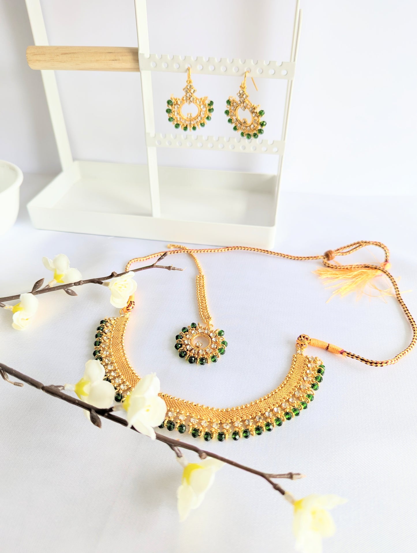 Golden Set With Multicolour Beads / Green Beads