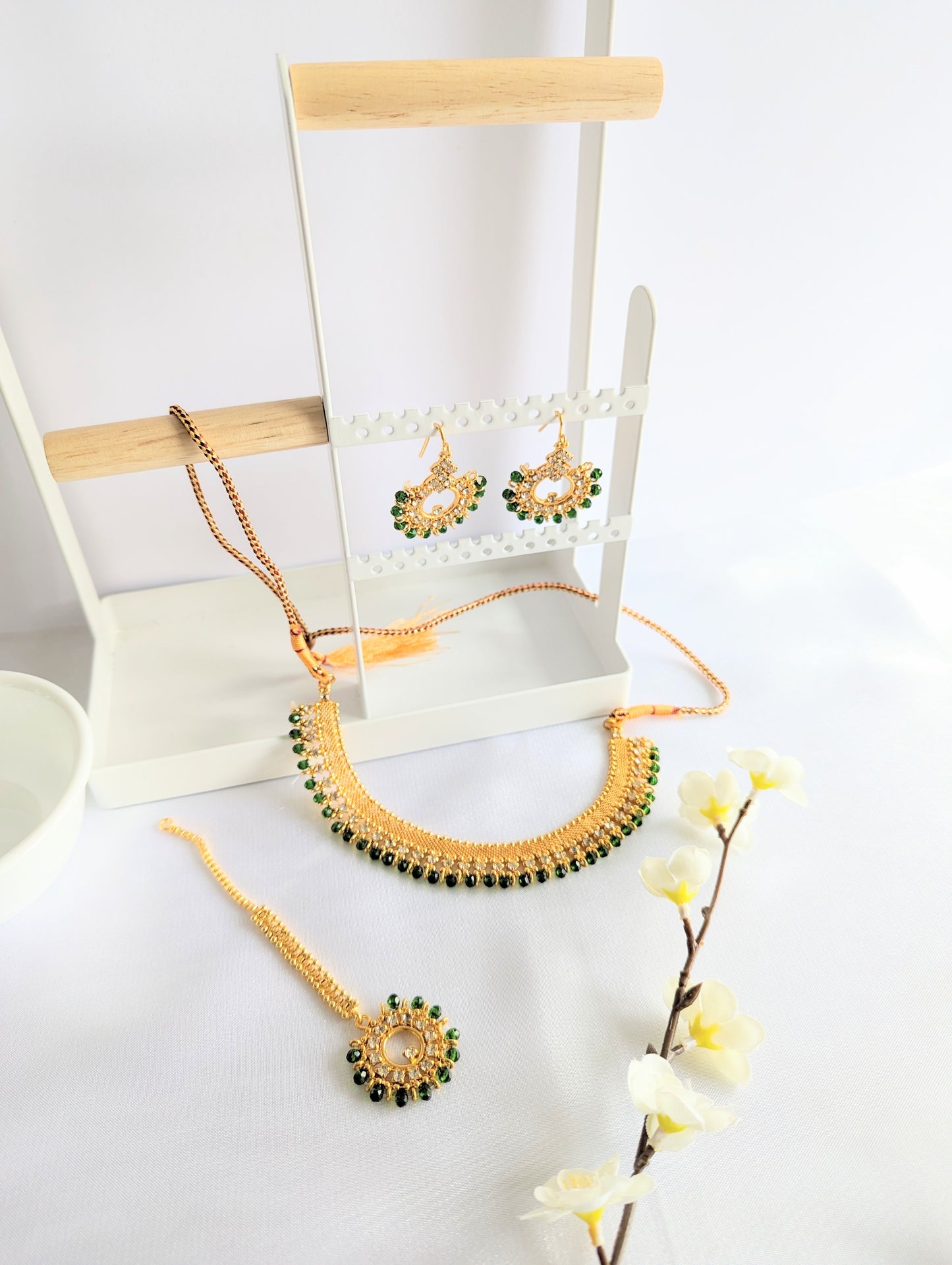 Golden Set With Multicolour Beads / Green Beads