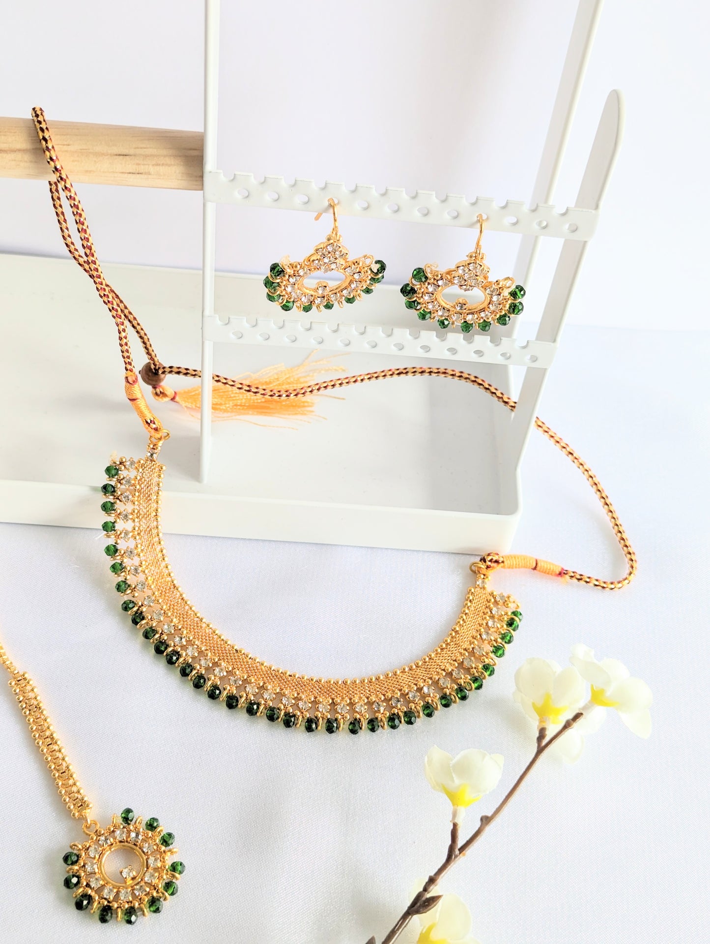 Golden Set With Multicolour Beads / Green Beads