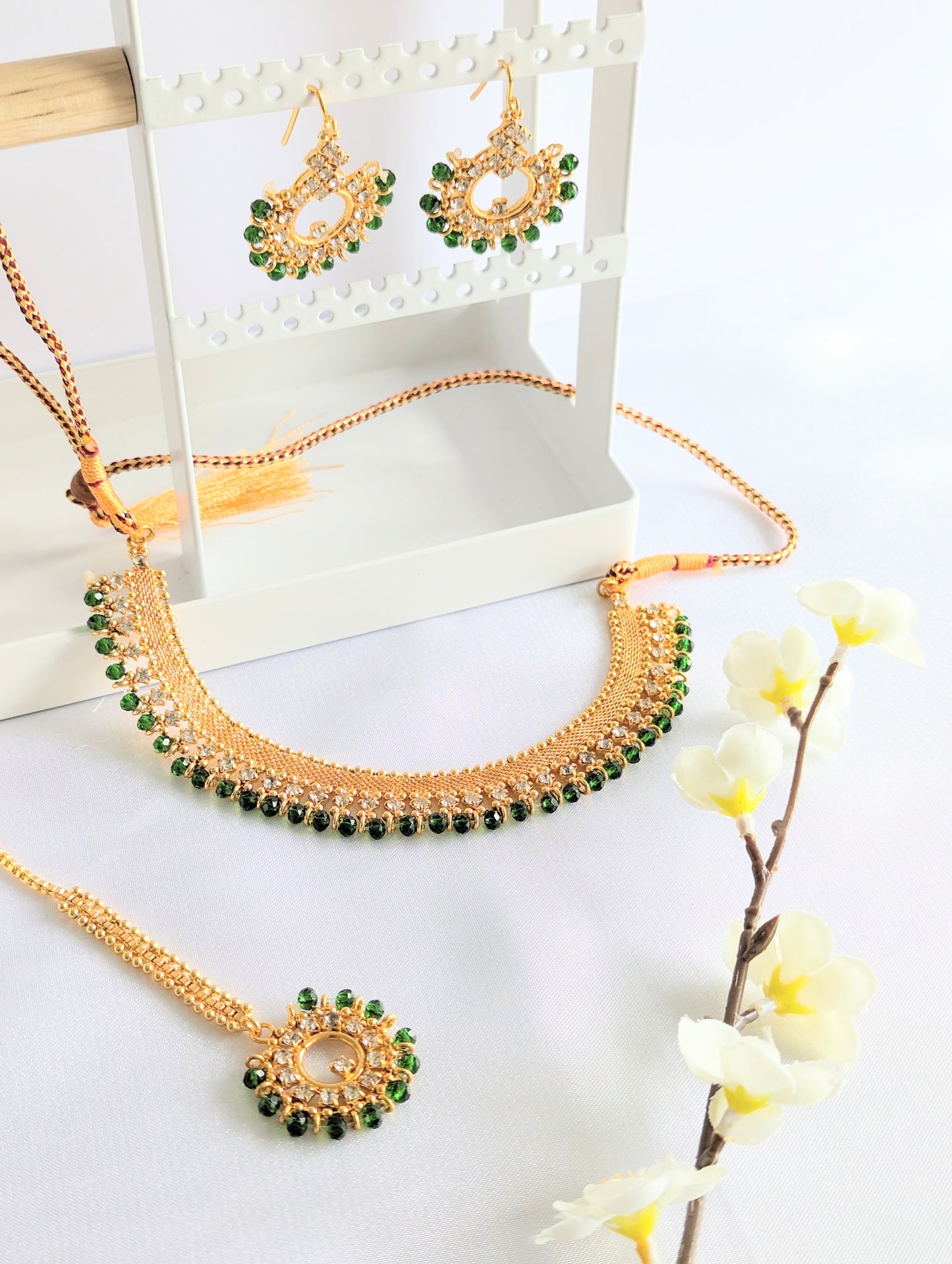 Golden Set With Multicolour Beads / Green Beads