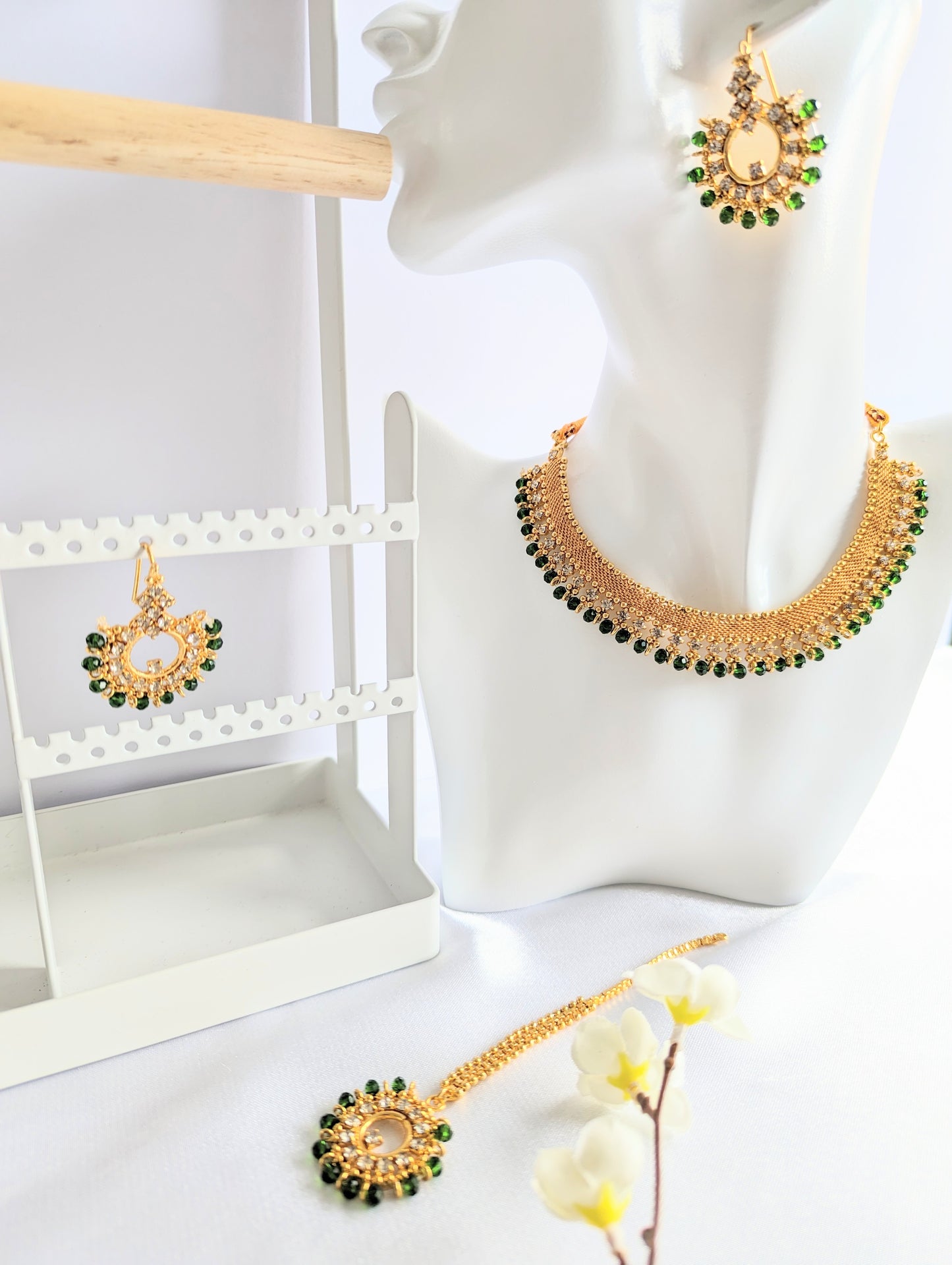 Golden Set With Multicolour Beads / Green Beads