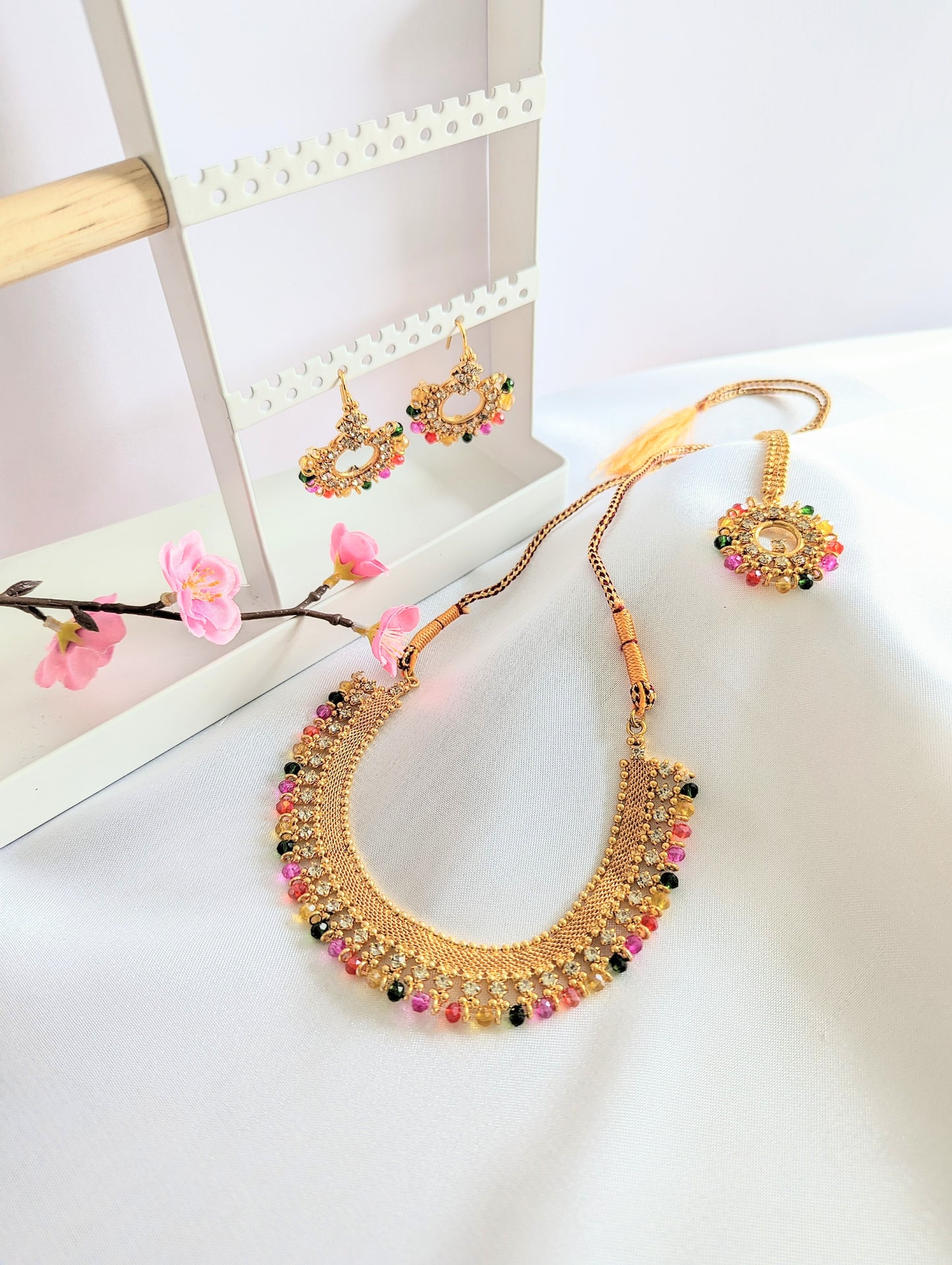 Golden Set With Multicolour Beads / Green Beads