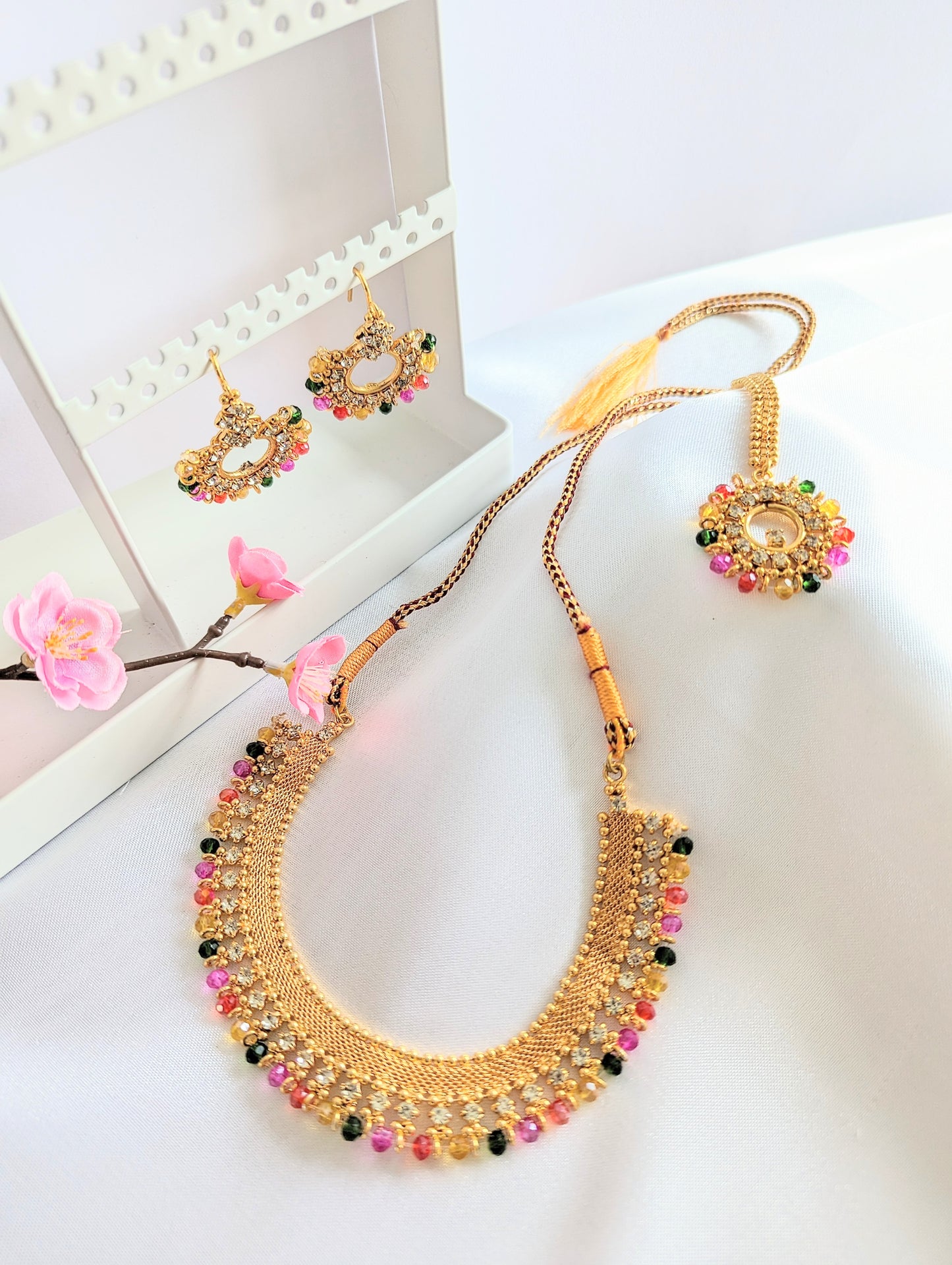 Golden Set With Multicolour Beads / Green Beads