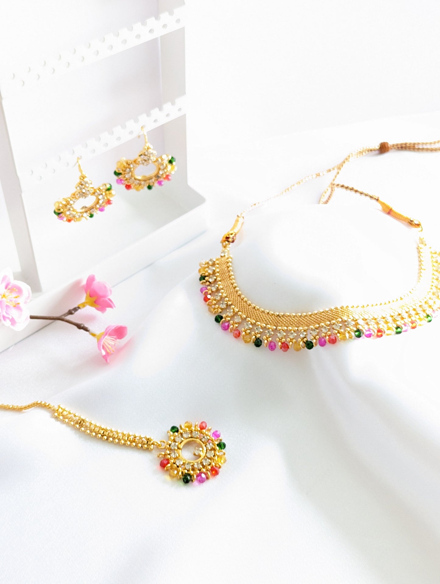 Golden Set With Multicolour Beads / Green Beads