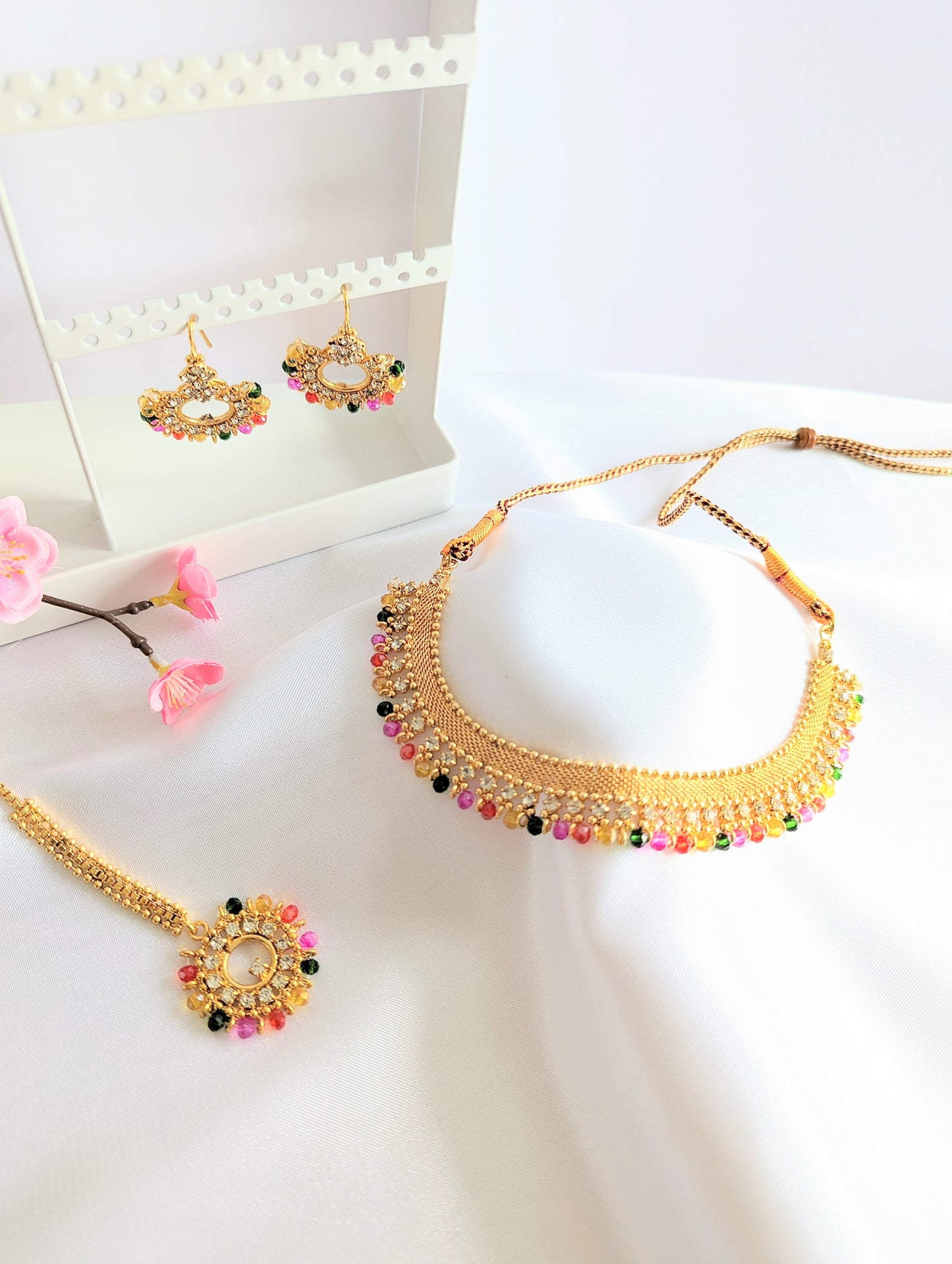 Golden Set With Multicolour Beads / Green Beads