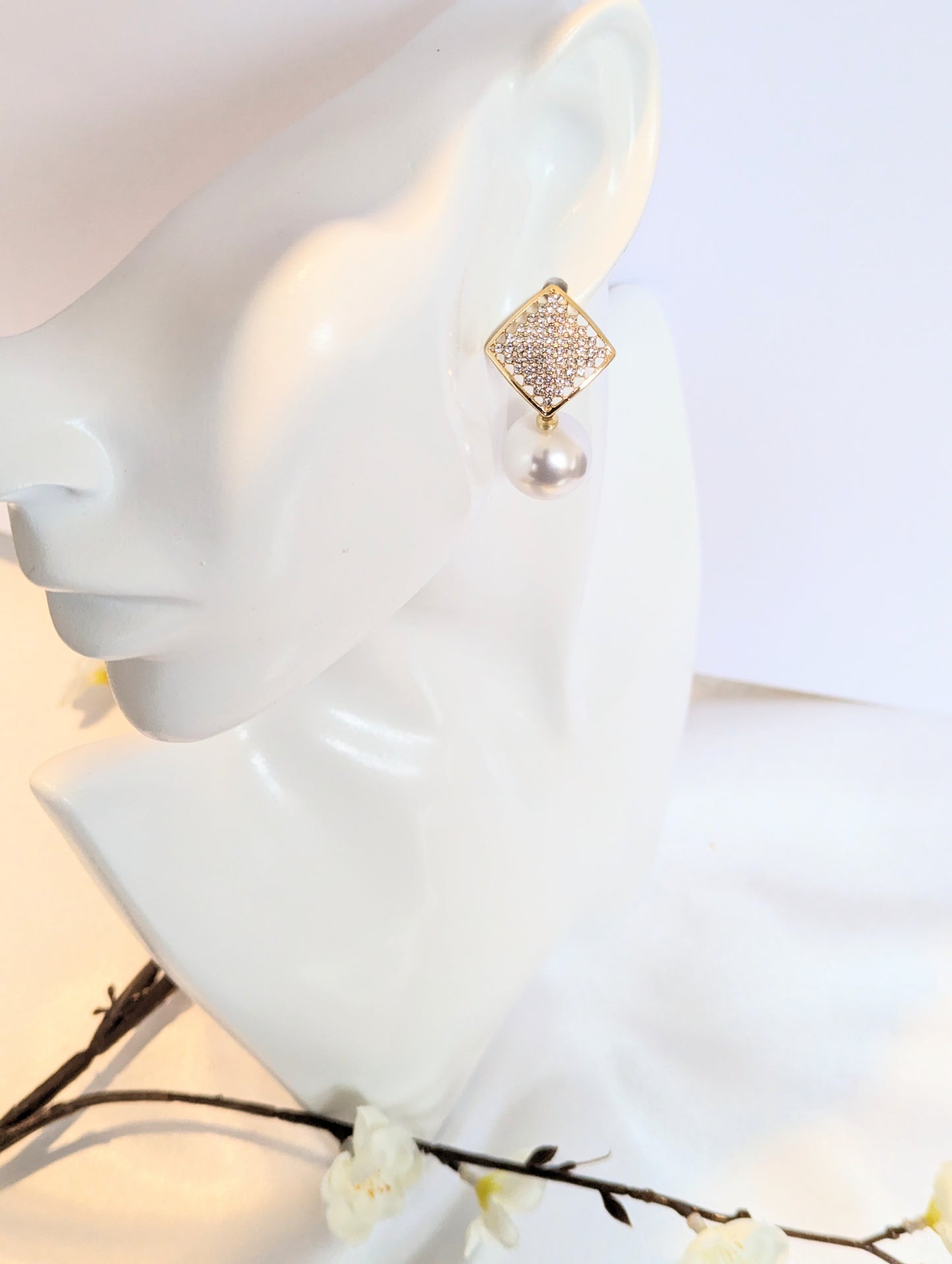 White Pearl Squared Earrings