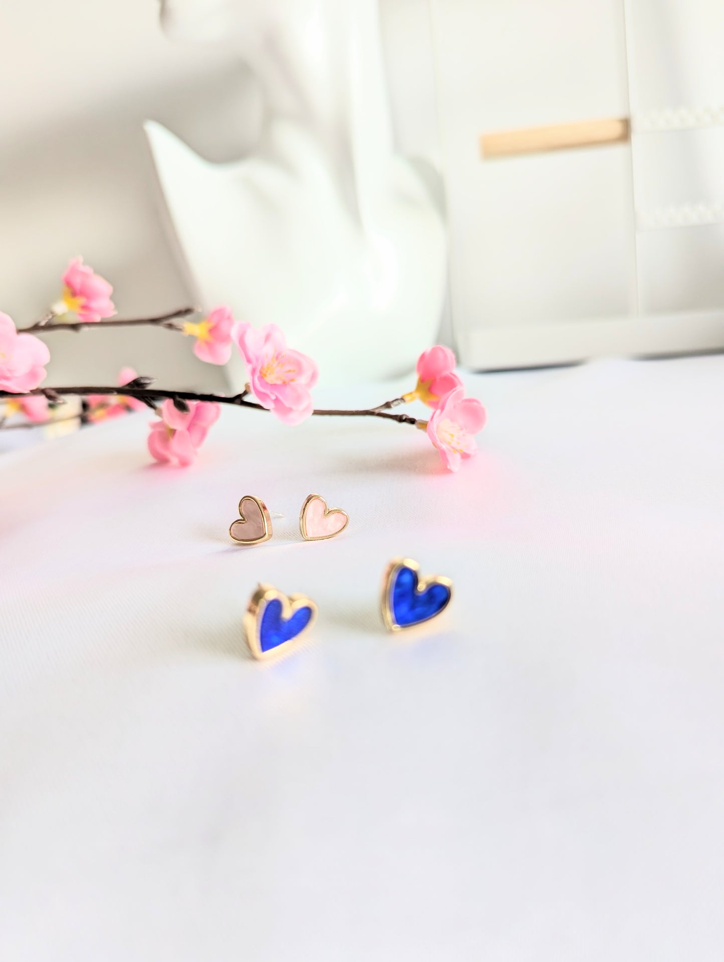 Heart Stud Blue & Pink Earrings