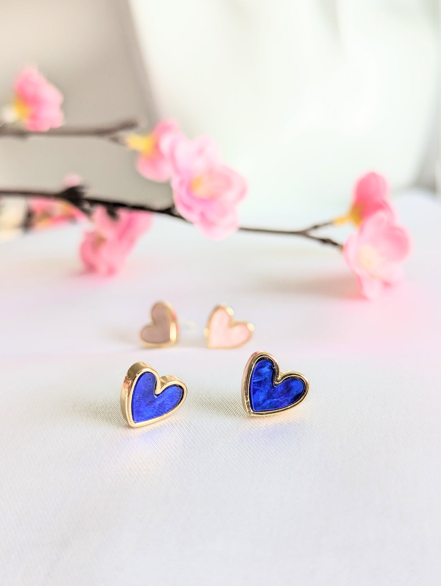 Heart Stud Blue & Pink Earrings