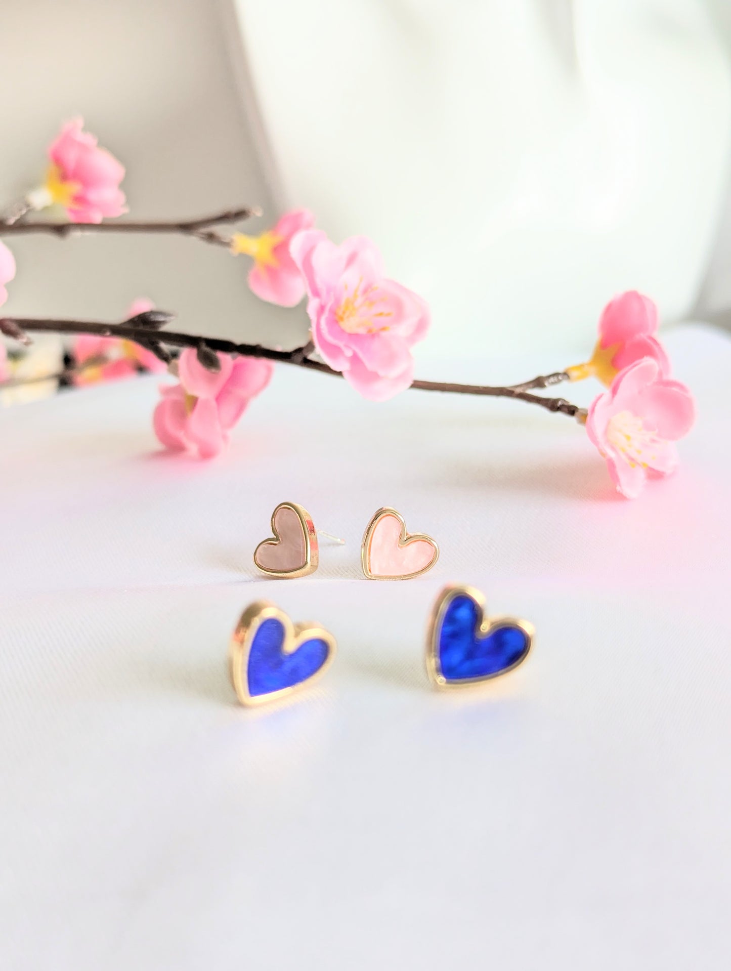 Heart Stud Blue & Pink Earrings