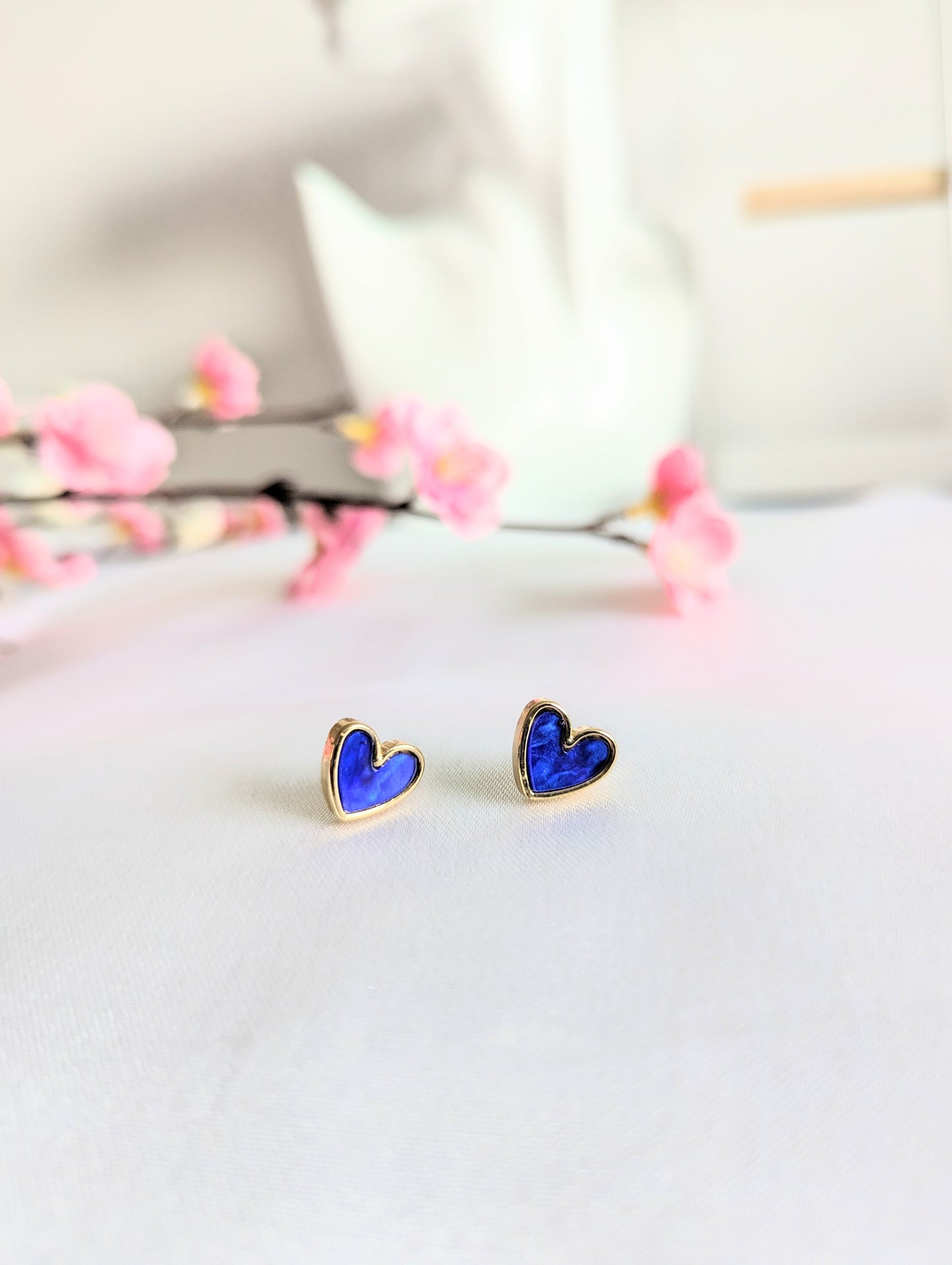 Heart Stud Blue & Pink Earrings