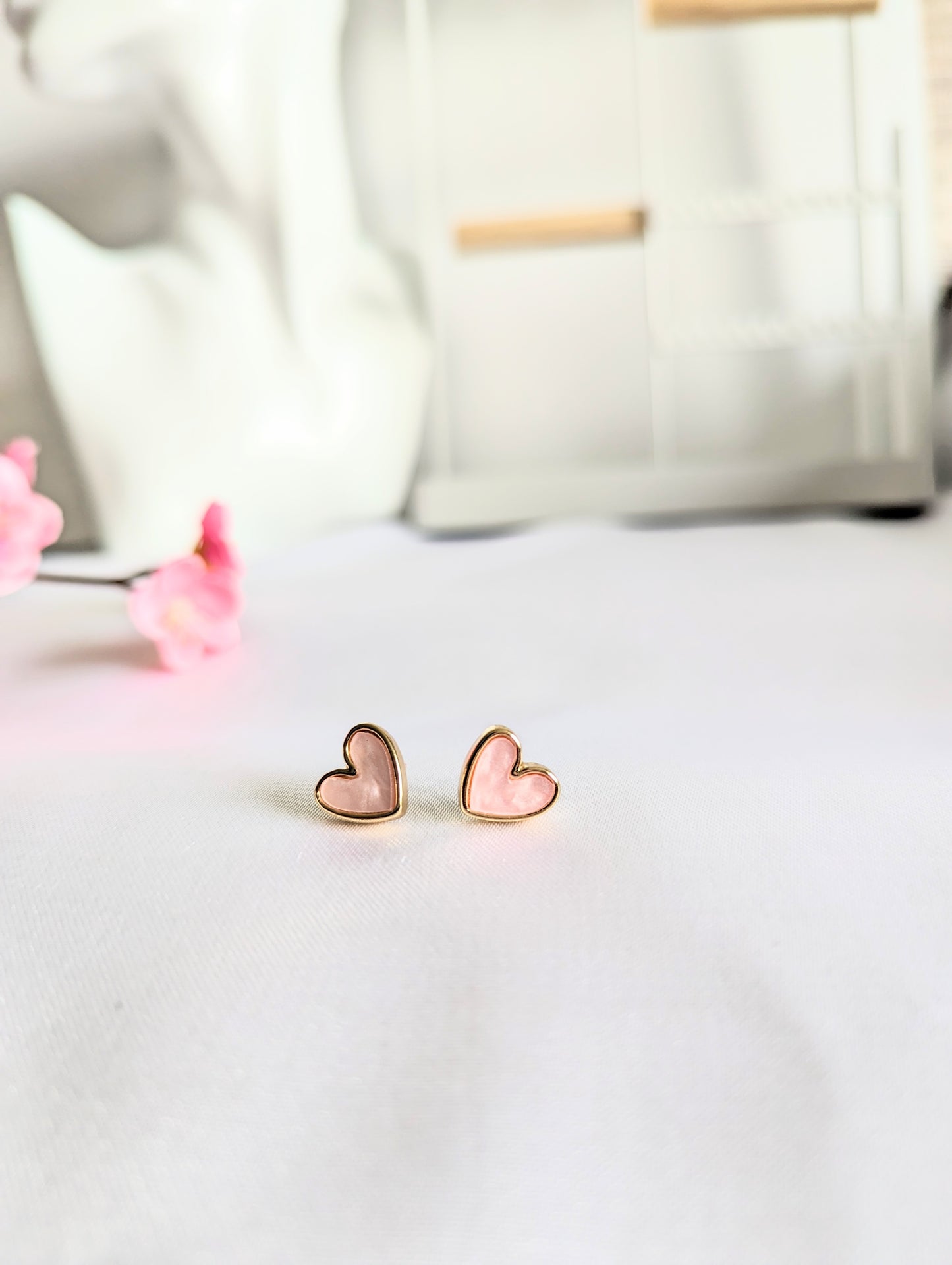 Heart Stud Blue & Pink Earrings