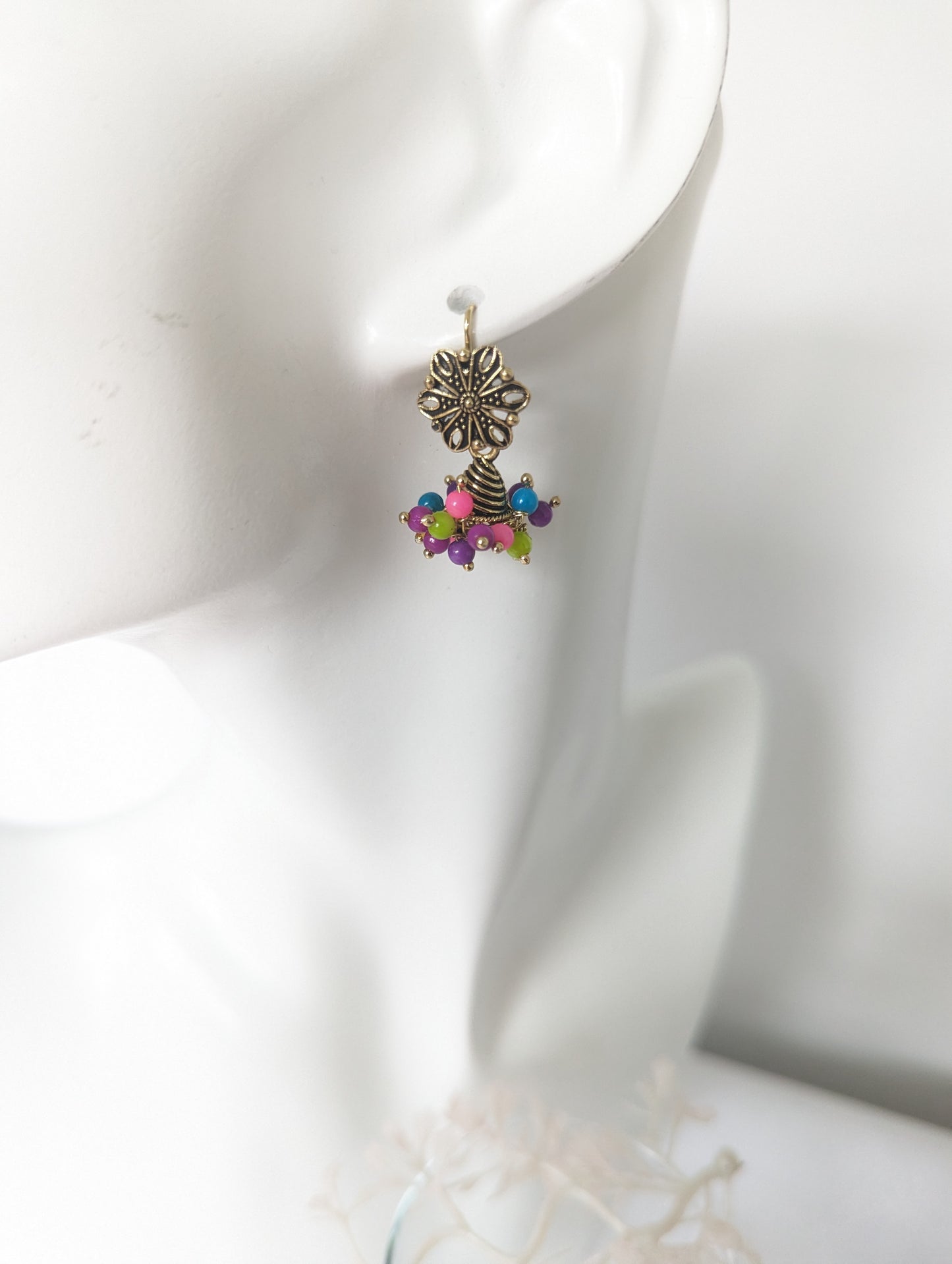 Multi-Colour Flower Bead Jhumki