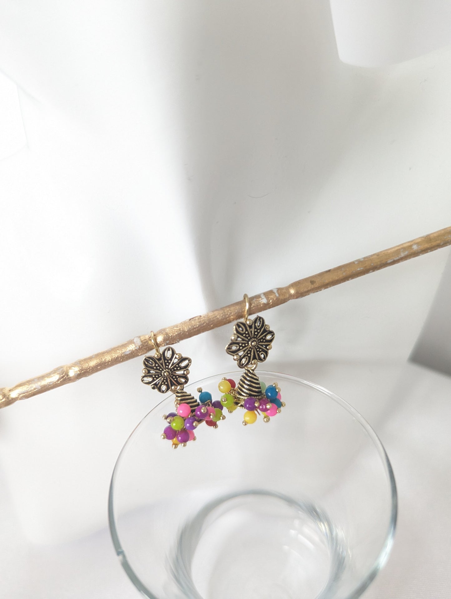 Multi-Colour Flower Bead Jhumki