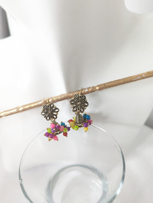 Multi-Colour Flower Bead Jhumki