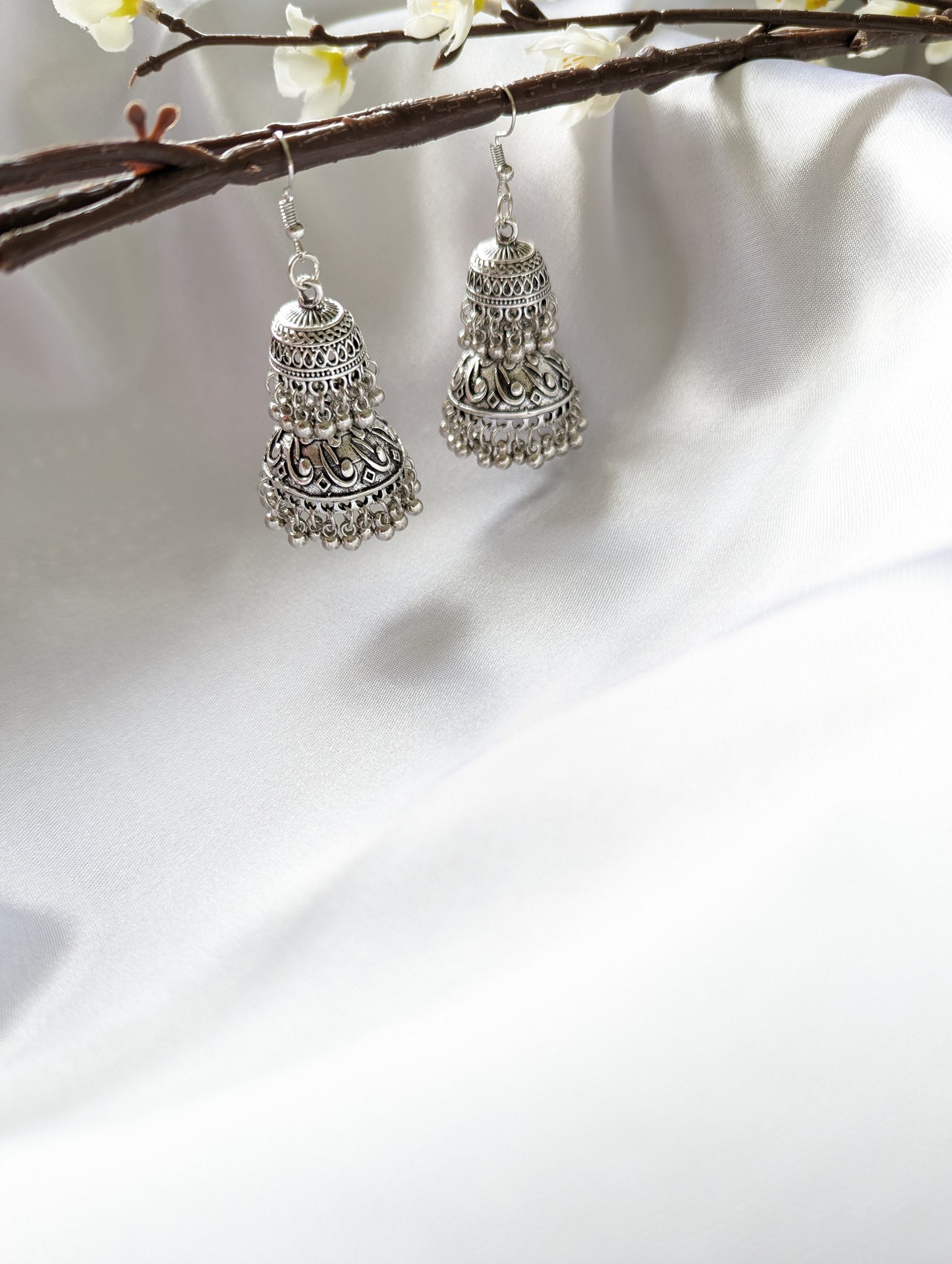 Double Drop Silver Jhumki