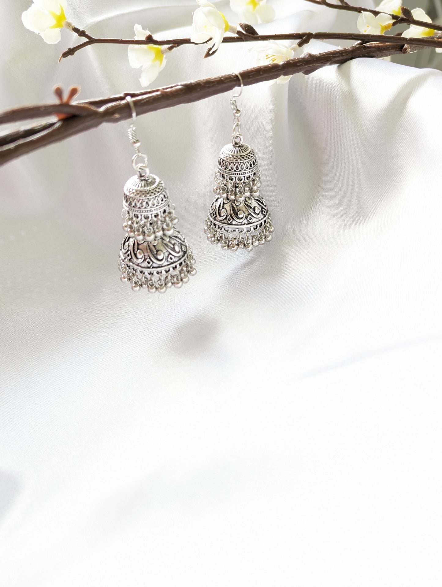 Double Drop Silver Jhumki