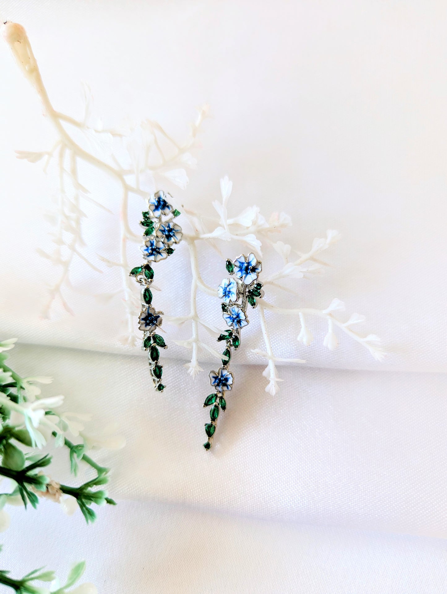 Blue Trumpet Flower Long Earrings