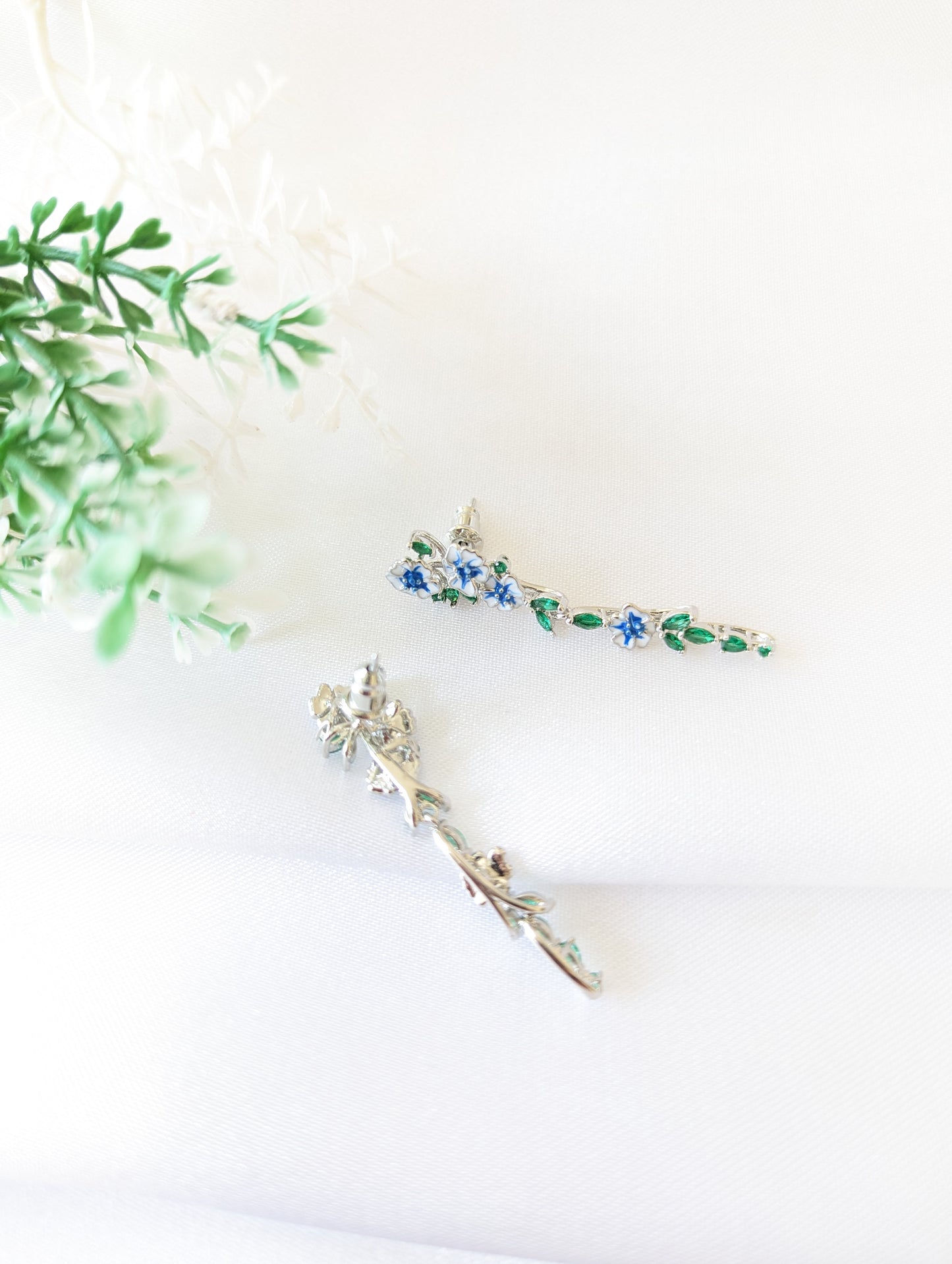 Blue Trumpet Flower Long Earrings