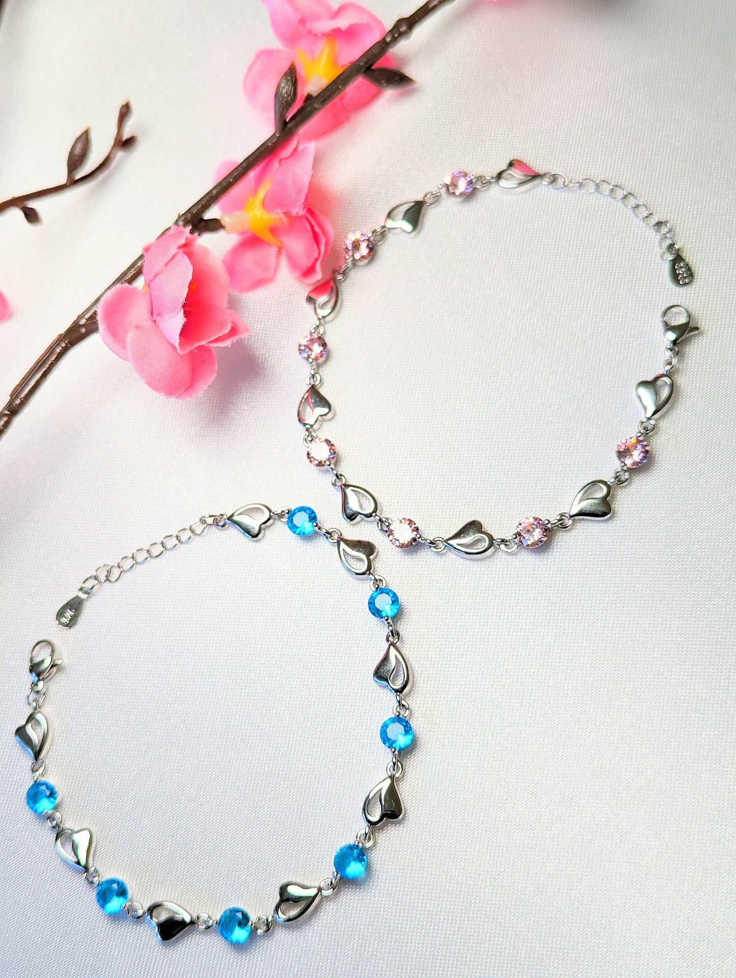 Heart Link Chain Sterling Silver Plated Bracelet