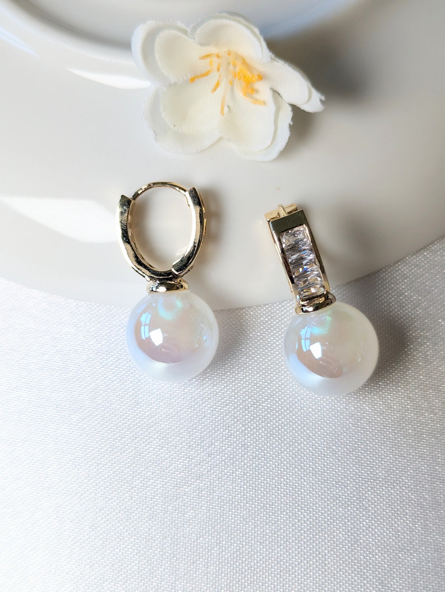 Zirconia Pearl Dangle Earrings