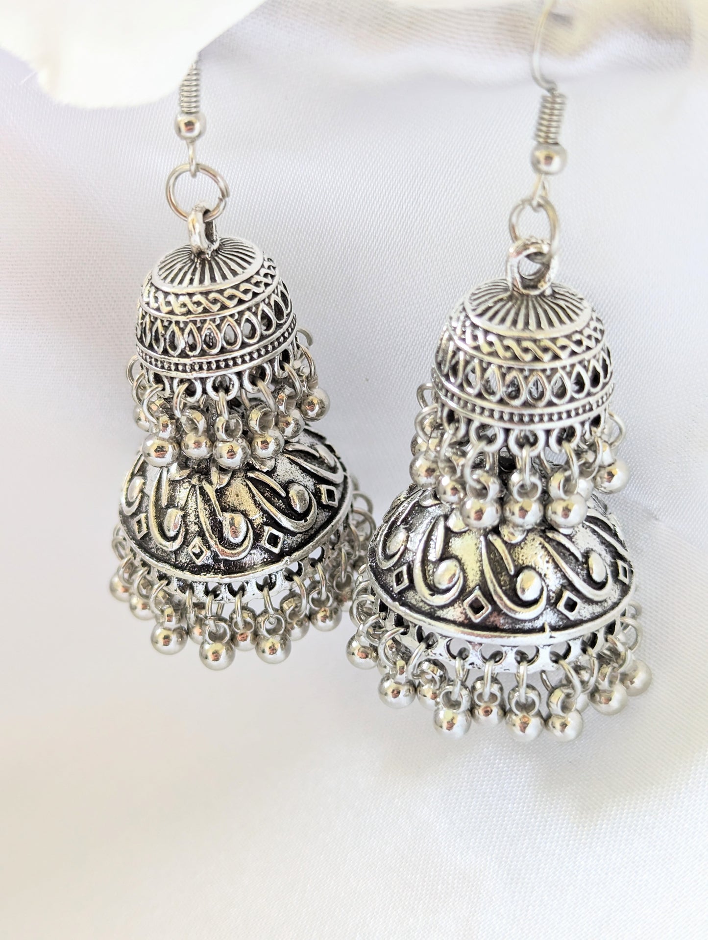 Double Drop Silver Jhumki