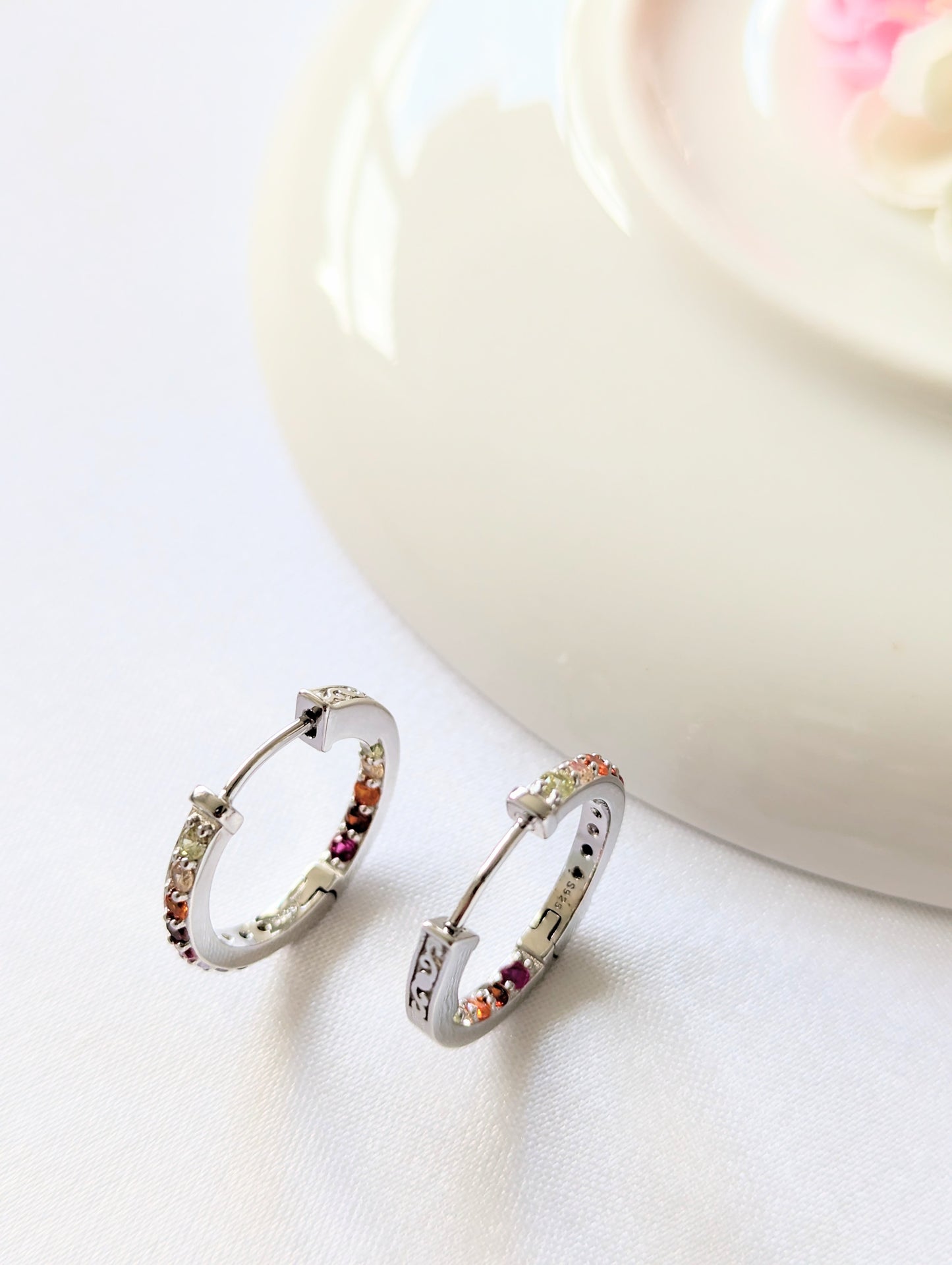 Colourful Cubic Zirconia Sterling Silver Earrings