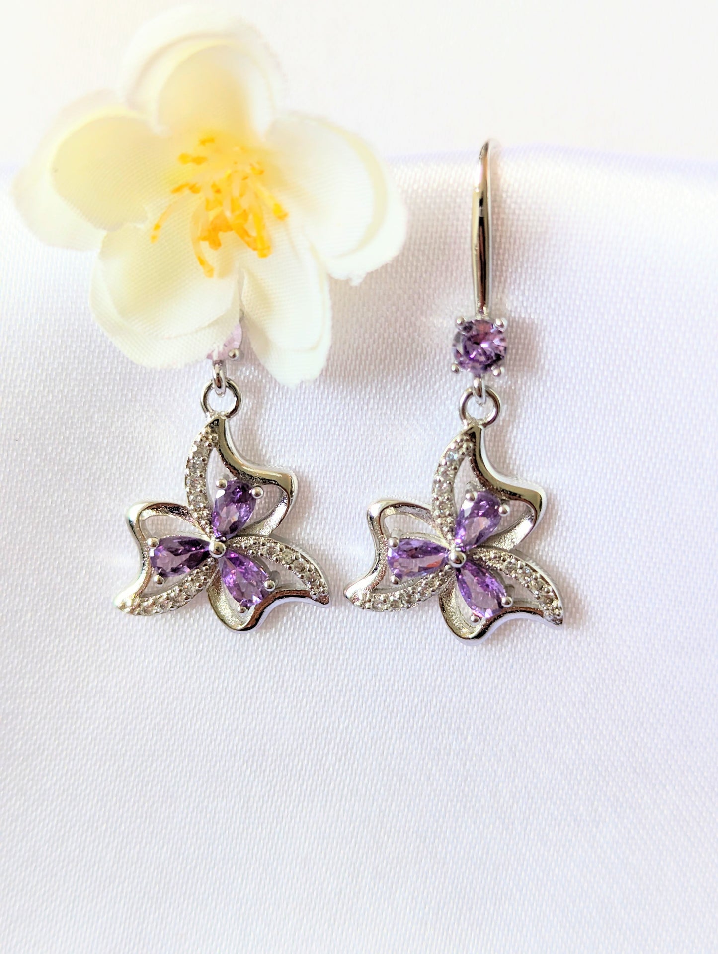 Crystal Flower Sterling Silver Plated Earrings