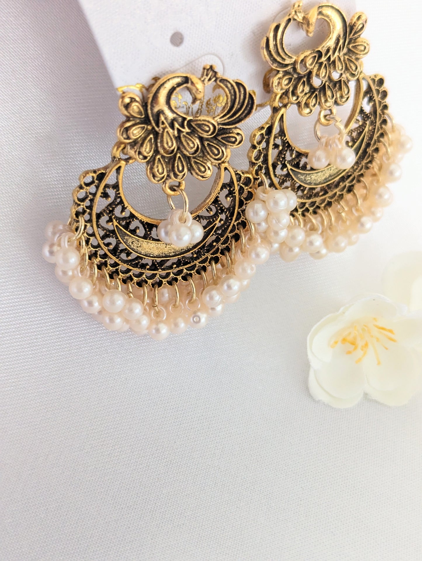 Light Pink Pearl Peacock Jhumki