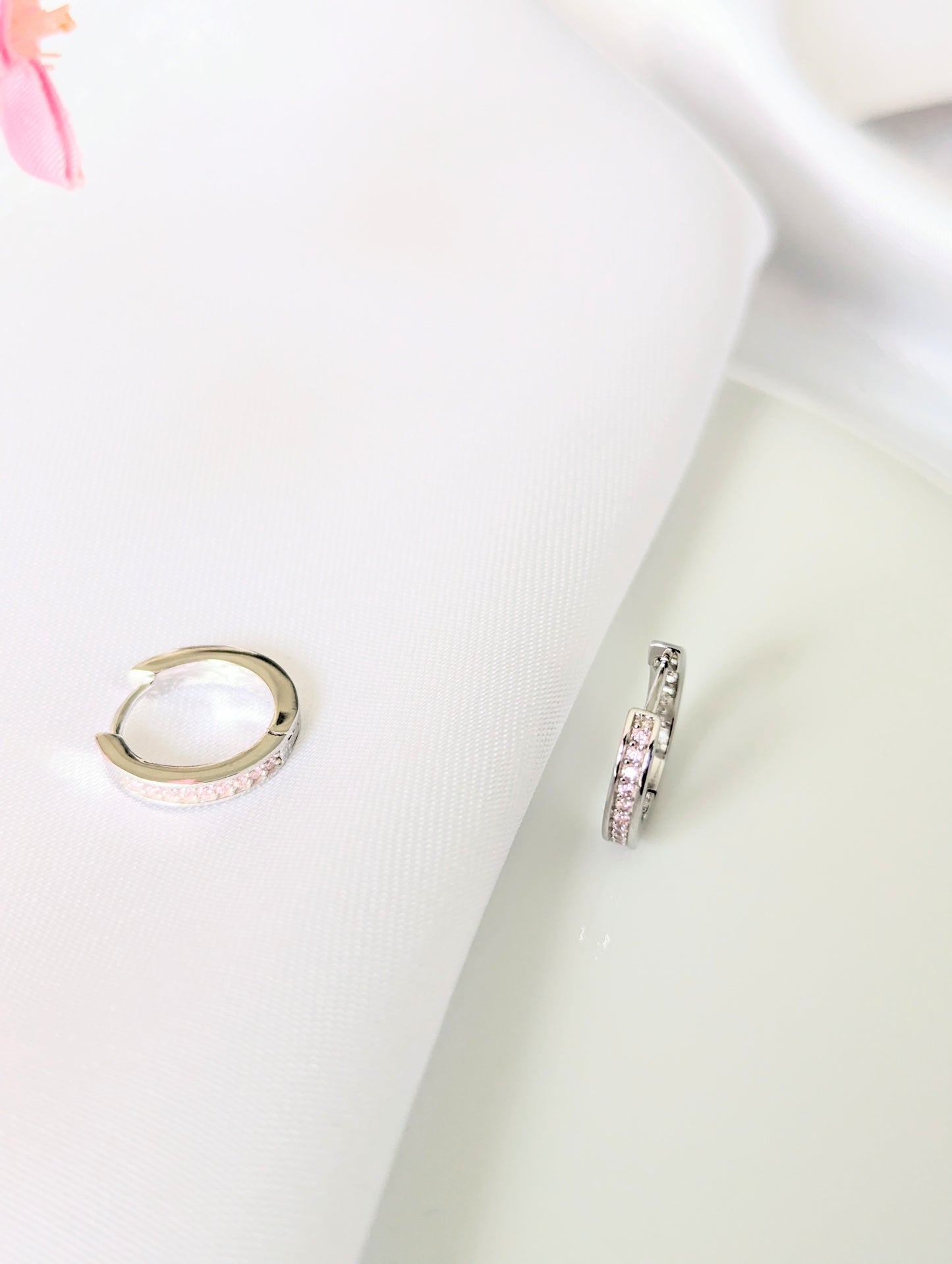 Light Pink Zirconia Sterling Silver Hoop Earrings