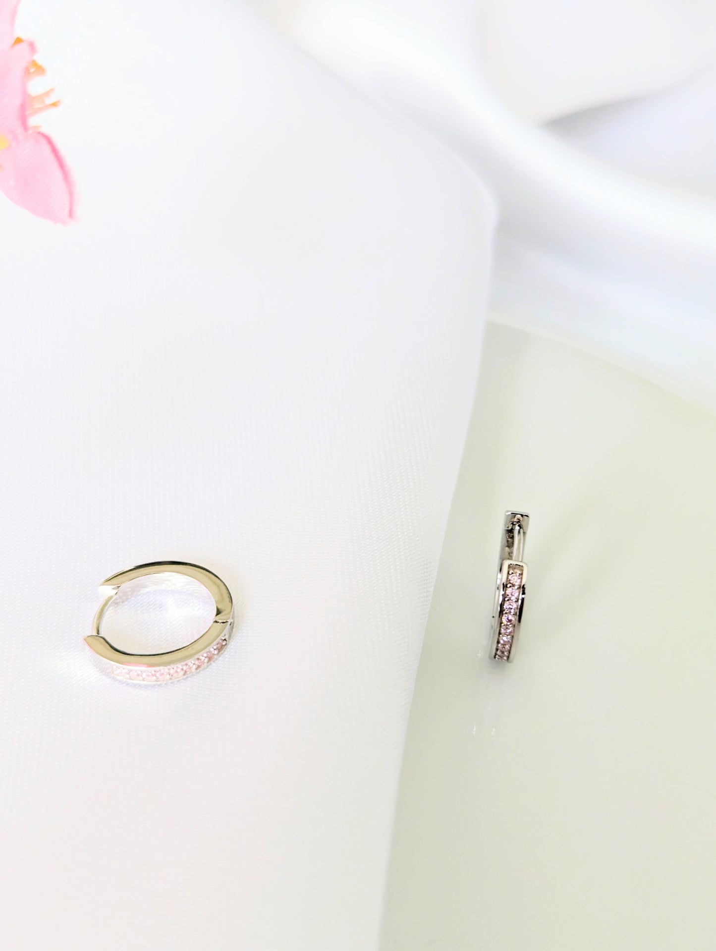 Light Pink Zirconia Sterling Silver Hoop Earrings