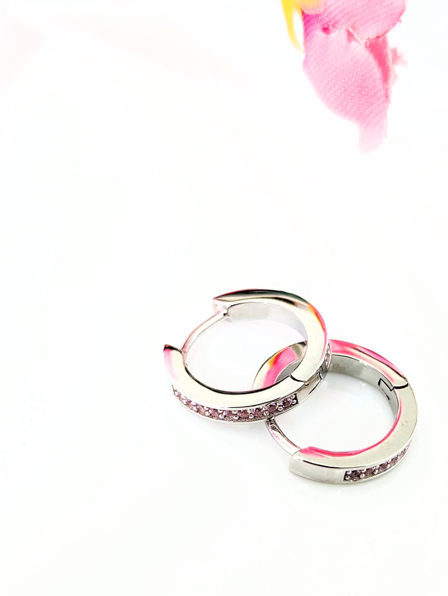 Light Pink Zirconia Sterling Silver Hoop Earrings