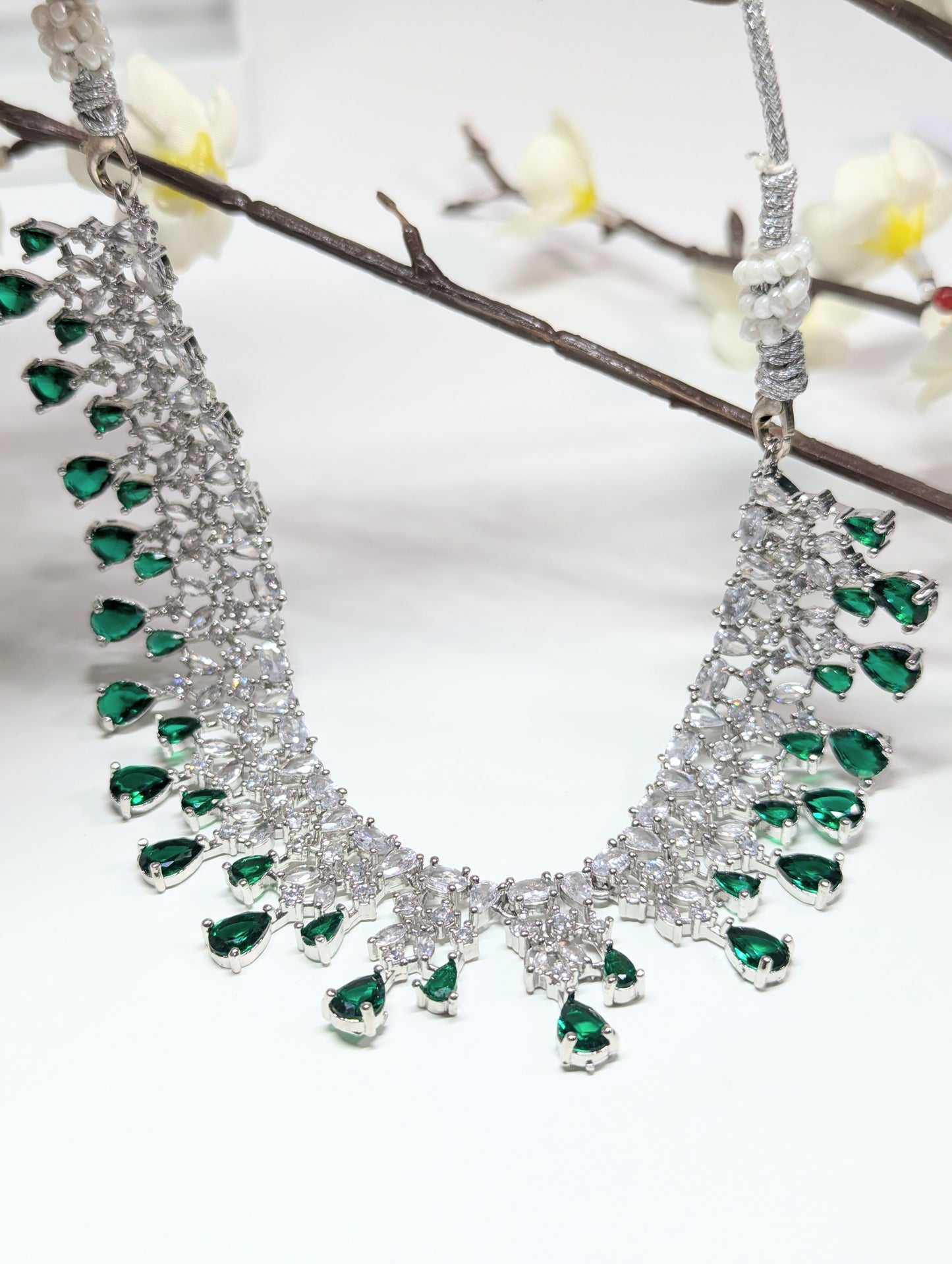 American Diamond/CZ Silver Green Beautiful Set