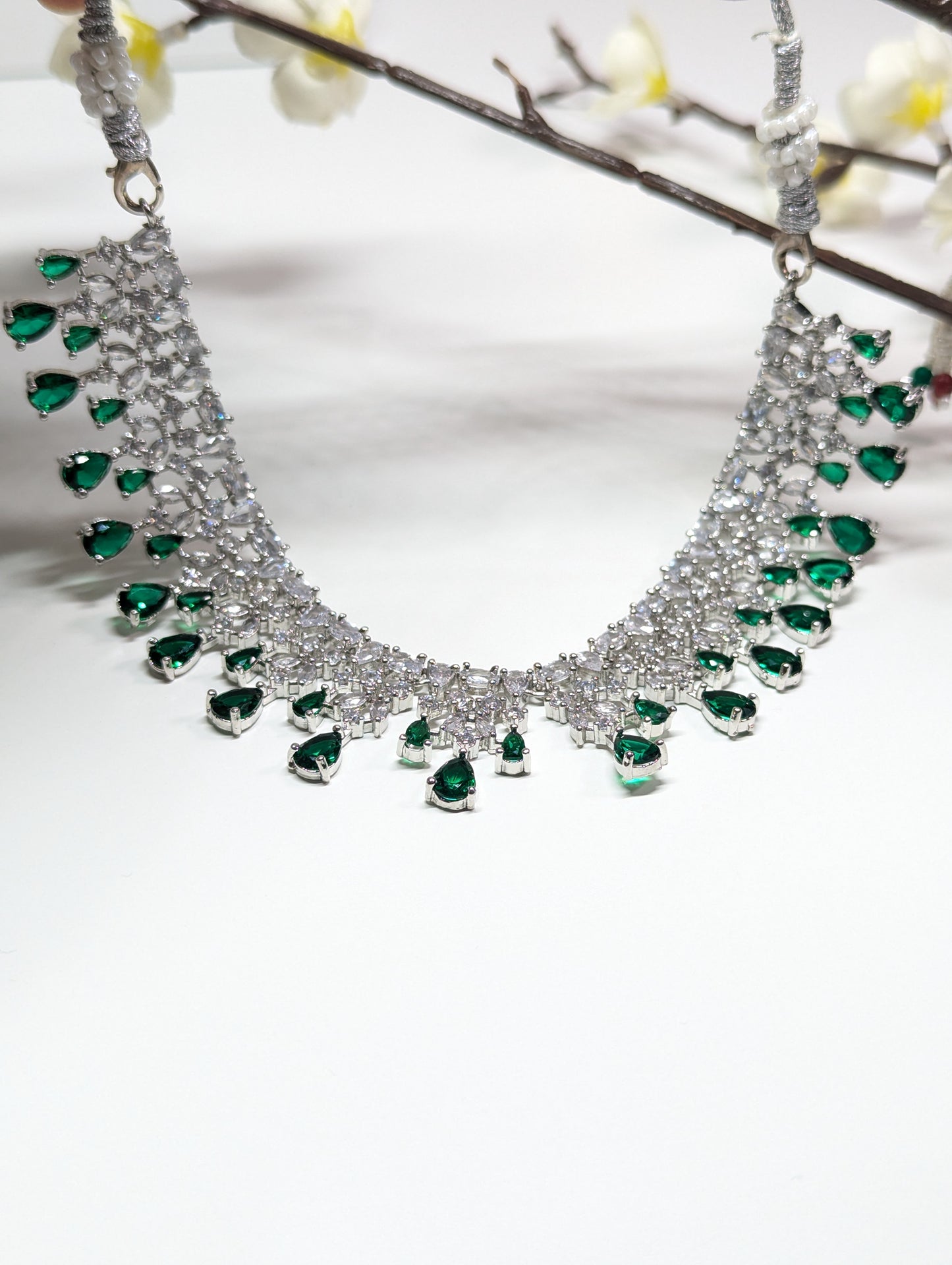 American Diamond/CZ Silver Green Beautiful Set