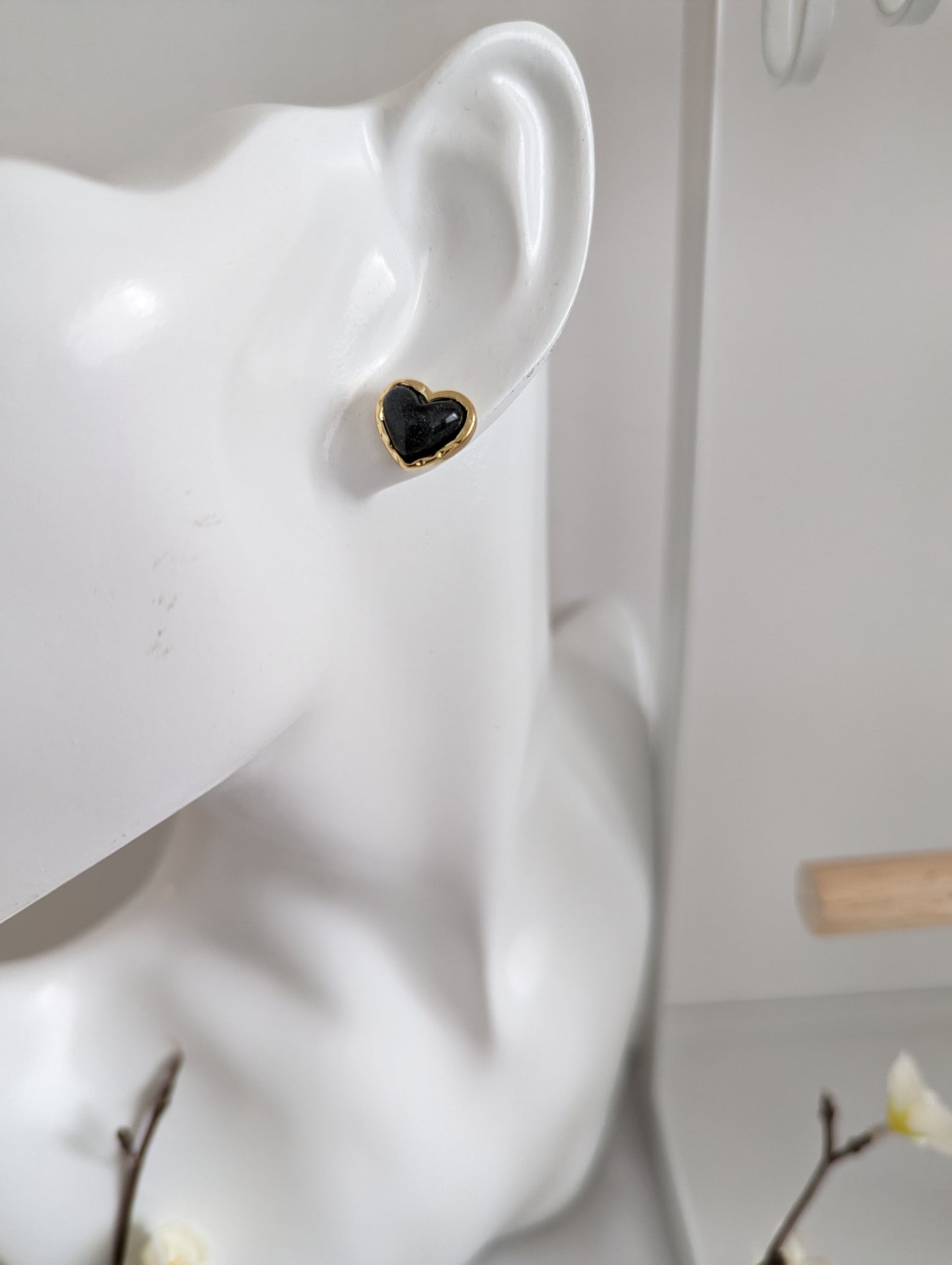 Heart Stud Black & White Earrings