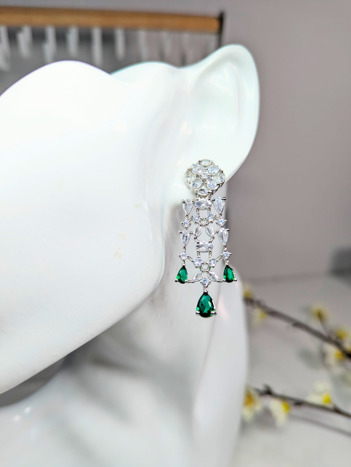 American Diamond/CZ Silver Green Beautiful Set