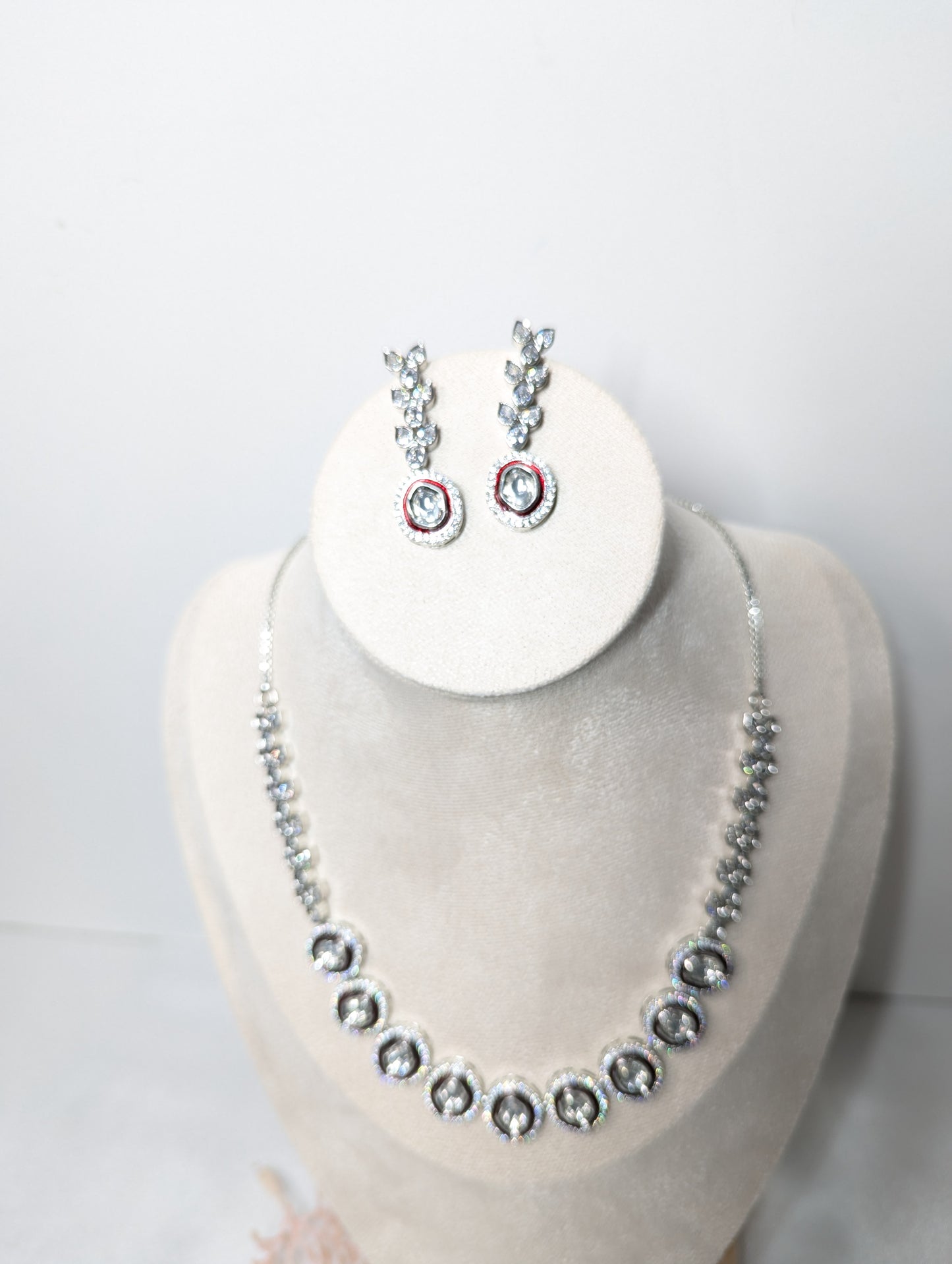 Red Kundan Set in Silver