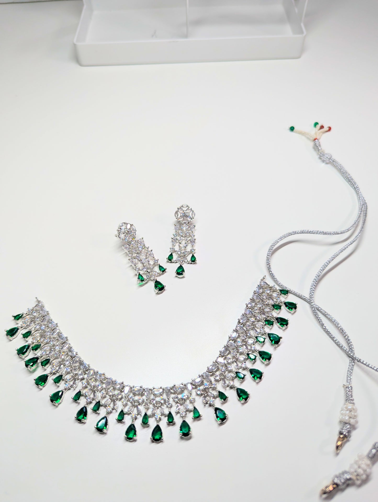 American Diamond/CZ Silver Green Beautiful Set