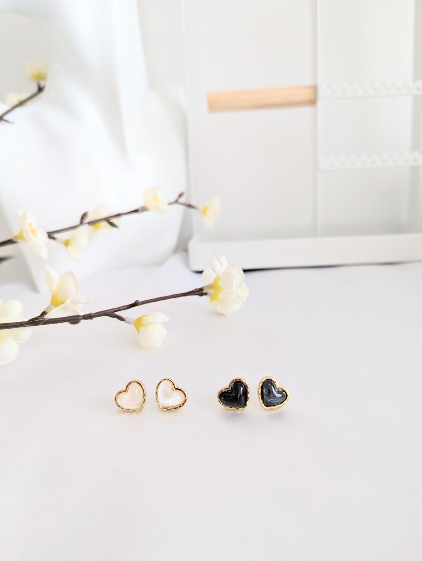 Heart Stud Black & White Earrings