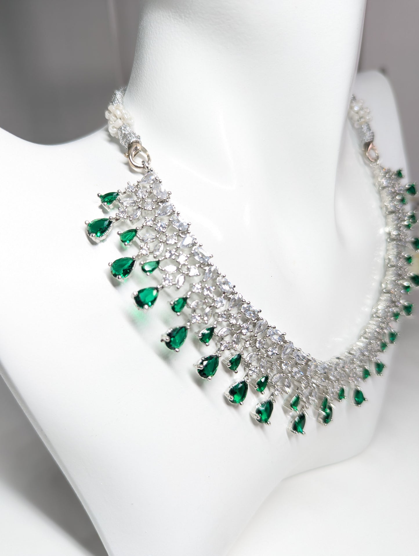 American Diamond/CZ Silver Green Beautiful Set