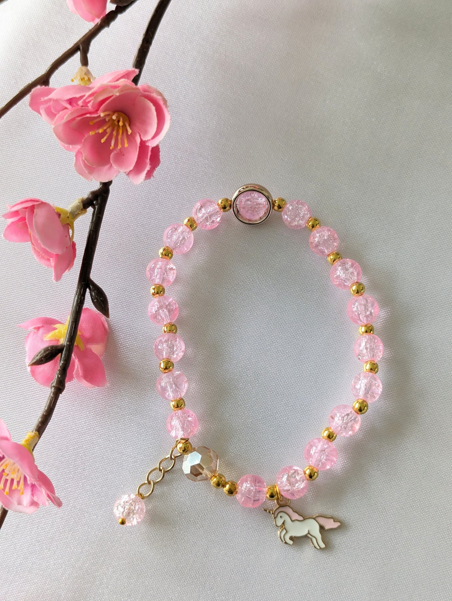 Pastel Flower and Unicorn Beads Bracelet 🌸🦄