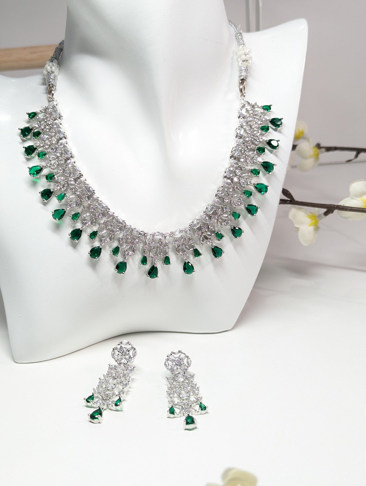 American Diamond/CZ Silver Green Beautiful Set